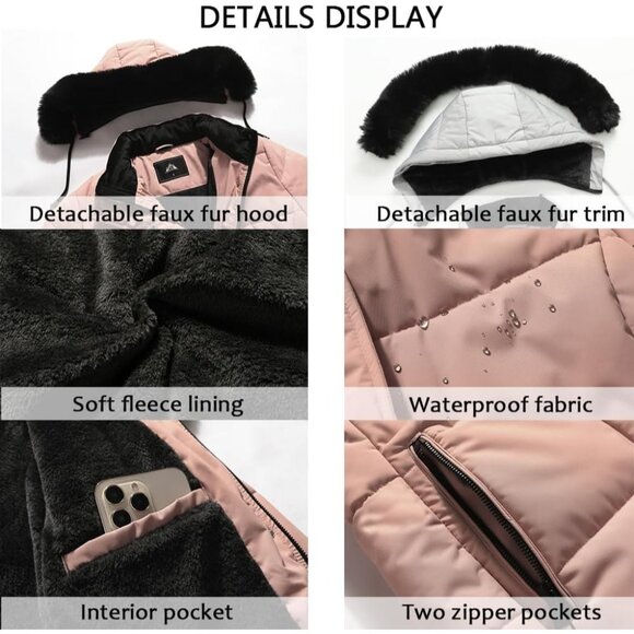 Women's Winter Puffer Coat Thicken Fleece Lined Down Jacket Waterproof Faux Fur - Picture 5 of 6